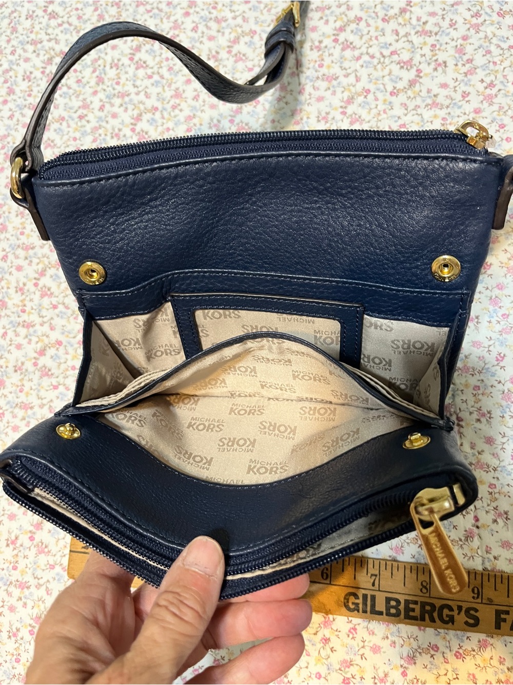 Michael Kors Fulton Navy Crossbody with Gold MK Emblem - Picture 3 of 5